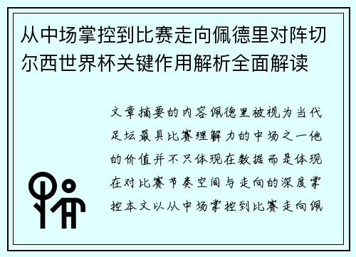从中场掌控到比赛走向佩德里对阵切尔西世界杯关键作用解析全面解读